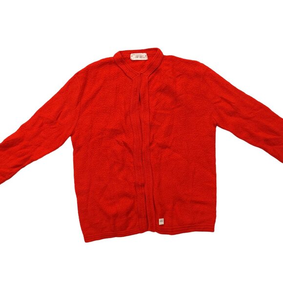 Pure Vintage 100% Wool 1940s-1950s Red Long Sleeve Cardigan Sweater - Picture 1 of 11